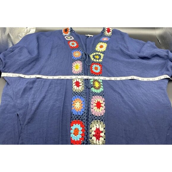 Entro Women’s Colorful Crochet Trim Tie Open Front Kimono Duster Cardigan Sz M - Picture 10 of 10